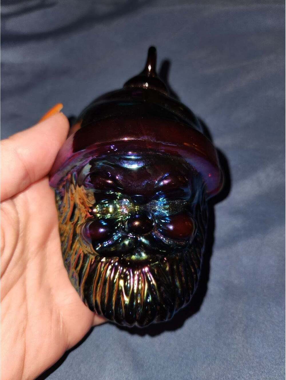 VINTAGE IRIDESCENT CARNIVAL GLASS SANTA box r